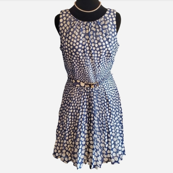 Trina Turk Dresses & Skirts - Trina Turk blue and white polka dot Pleated Dress Size 4 ASO Glee Retro Twee